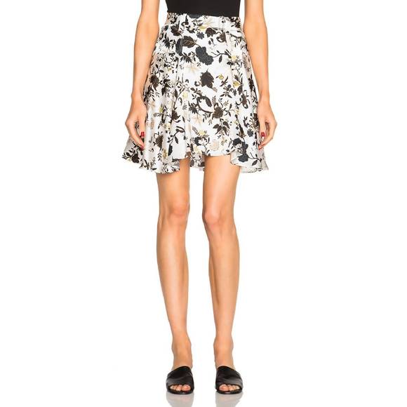 NEW A.L.C. brien silk blend floral ruffled mini skirt in white/black - Picture 1 of 3